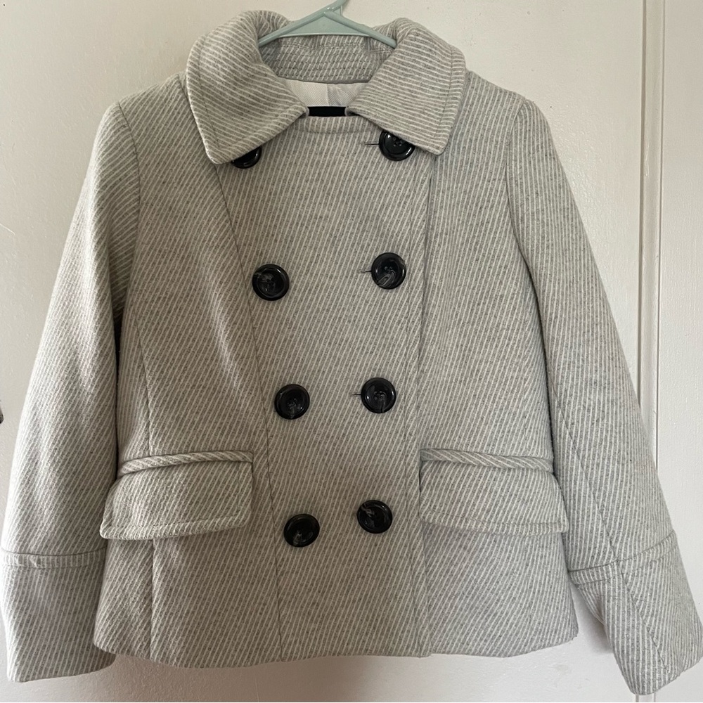 Banana Republic Light Gray Striped Wool Blend Peacoat-Petite size SP